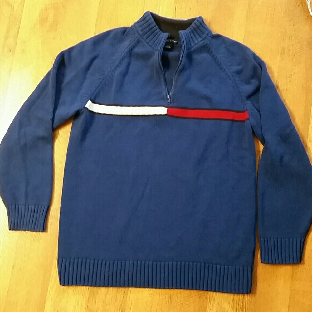 Tommy Hilfiger Boys Blue Quarter Zip Pullover Sweater Size XL